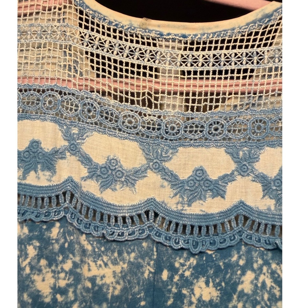 Aratta Silent Journey Blue Acid Wash Floral Embroidered Lace Back Maxi Dress S/M - Picture 6 of 6